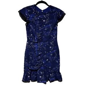 Three Floor Navy Blue Afterglow Cosmic Star Mini Cocktail Dress Size 6 Small
